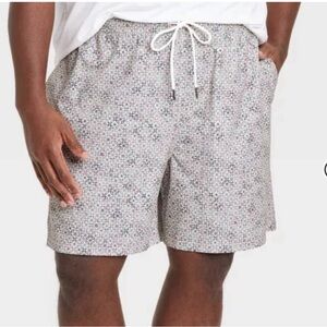 Men's Geo-Print Swim Trunks - White Multi